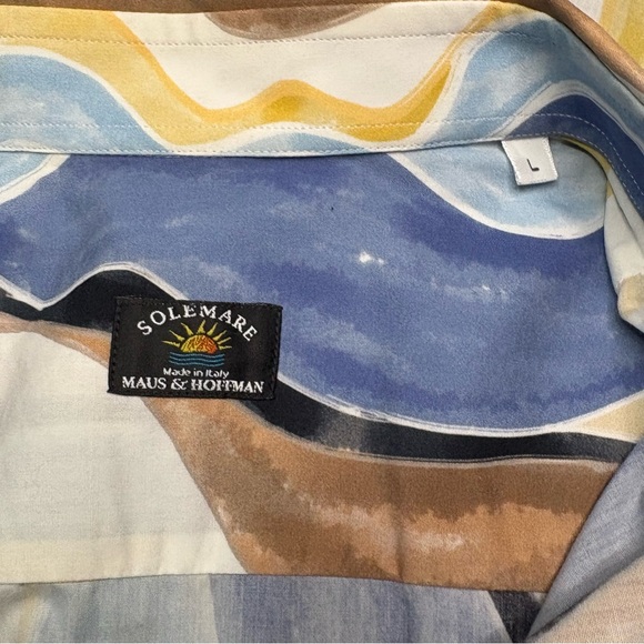 Maus & Hoffman Men's Casual Blue and Tan Wave Shirt Made in Italy Sz L - Picture 7 of 10